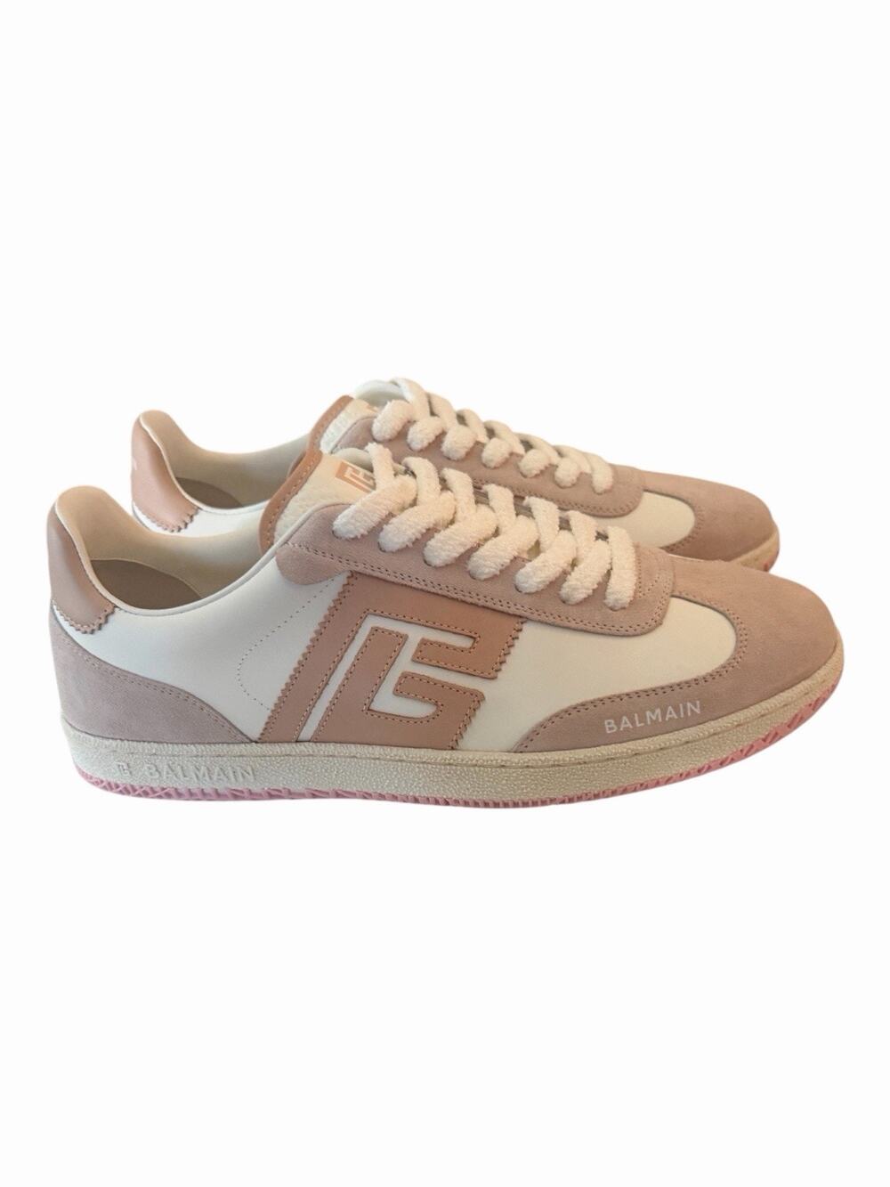 Balmain Swan Sneakers Women 41 US 11 Pink Ivory Leather Suede NIB